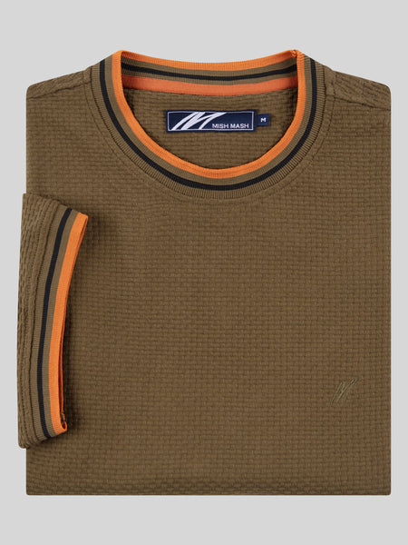 MishMash REGULAR FIT TEXTURED COTTON JERSEY STOCKHOLM KHAKI T-SHIRT
