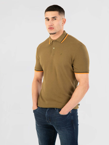 MishMash REGULAR FIT TEXTURED COTTON JERSEY STOCKHOLM KHAKI POLO