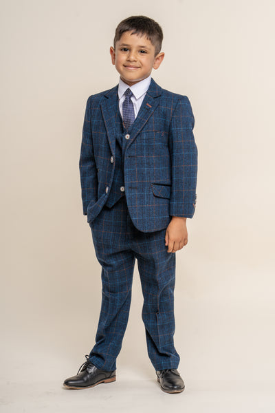 Cavani Cody Blue Tweed Boys Three Piece Suit