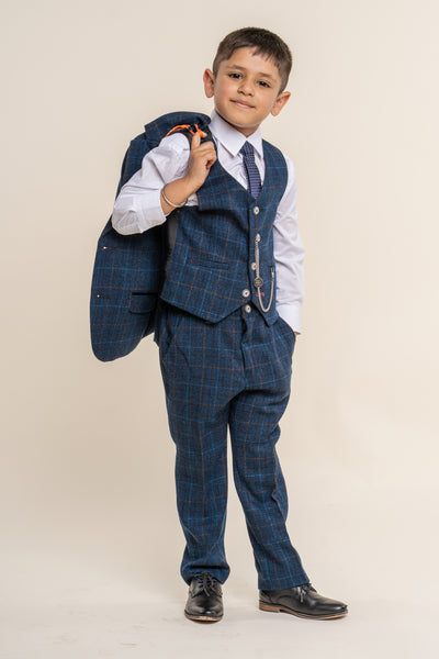 Cavani Cody Blue Tweed Boys Three Piece Suit