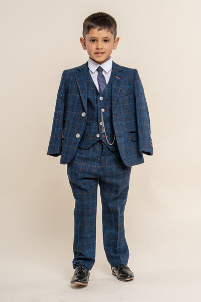Cavani Cody Blue Tweed Boys Three Piece Suit