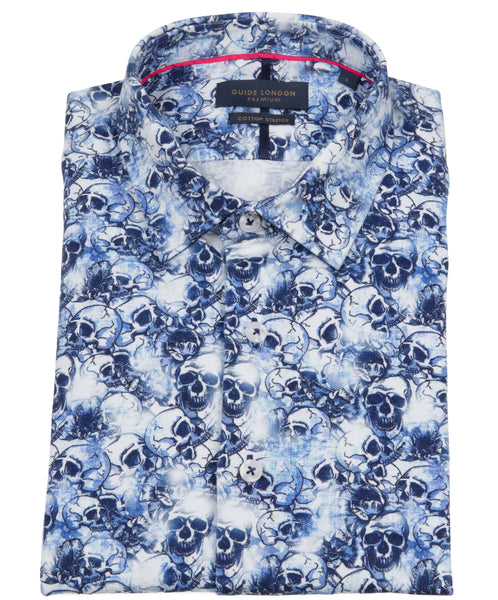 Guide London Blue Skulls Short Sleeve Shirt