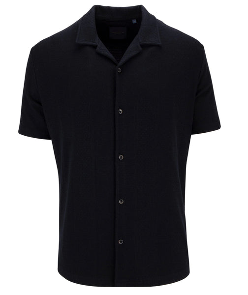 Guide London Button Through Revere Collar Jersey Short Sleeve Shirt Navy