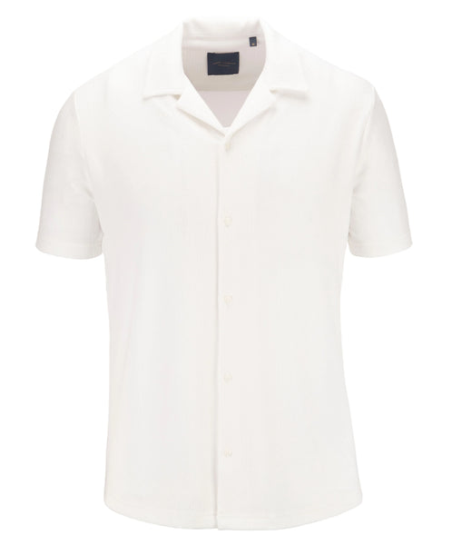 Guide London Button Through Revere Collar Jersey Short Sleeve Shirt White