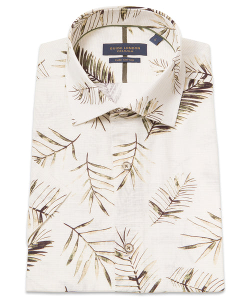 Guide London Pure Cotton "Linen Look" Green Leaf Short Sleeve Shirt