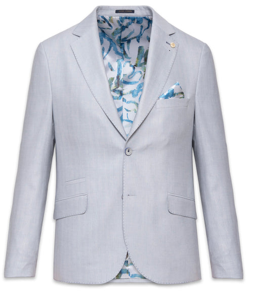 Guide London Linen Blend Soft Herringbone Blazer Blue
