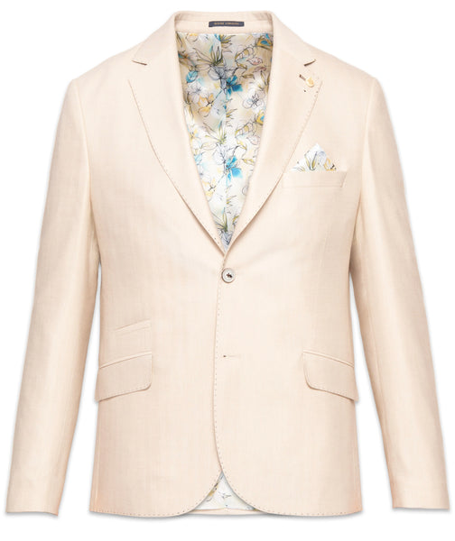 Guide London Linen Blend Soft Herringbone Blazer in Stone Colour