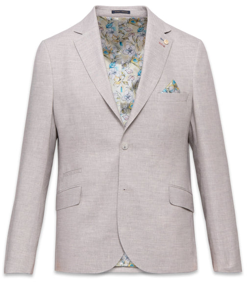 Guide London Linen Blend Blazer with Highlight Stitching in Pearl Grey