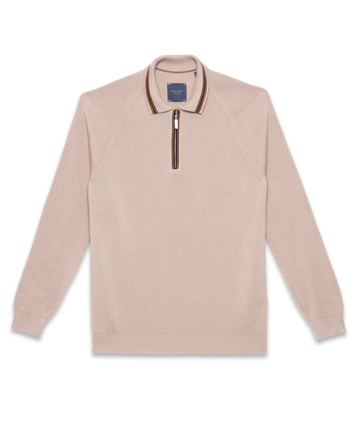 Guide London Braided Weave Cotton Knit with Zip Beige