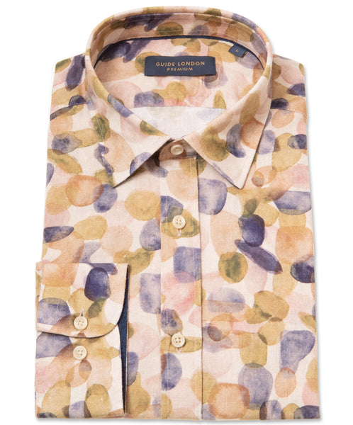 Guide London Abstract Print, Blend Base Beige Long Sleeve Shirt