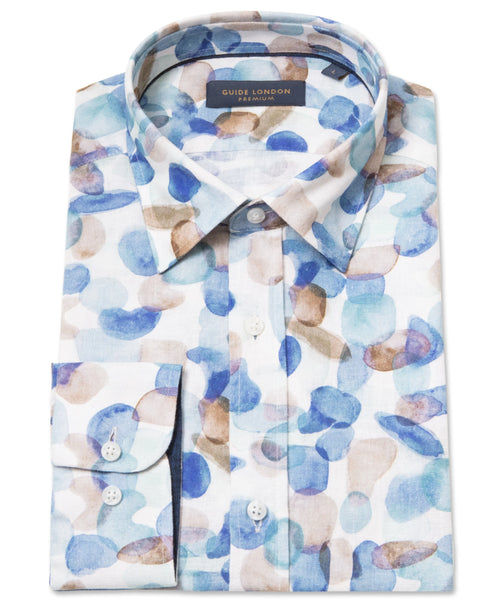 Guide London Abstract Print, Blend Base Blue Long Sleeve Shirt