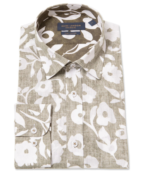 Guide London Reverse Print Cotton Slub Shirt