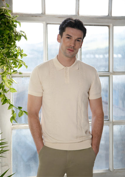 MishMash Boat Gardenia Jacquard Pattern Knit Polo Cream