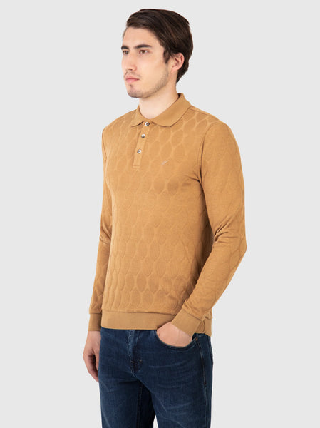 MishMash REGULAR FIT COYOTE WHOLEMEAL KNITTED LONG SLEEVE POLO