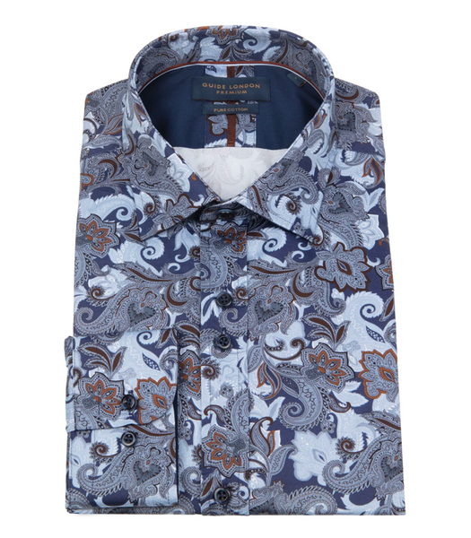 Blue and Brown Paisley Shirt in Premium Cotton