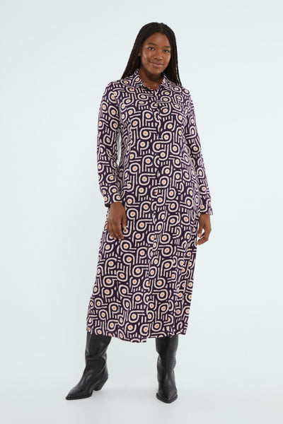 Compania Fantastica Midi Shirt Dress with Retro Geometric Print