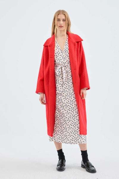 Compania Fantastica Red Midi Coat with Lapel Collar