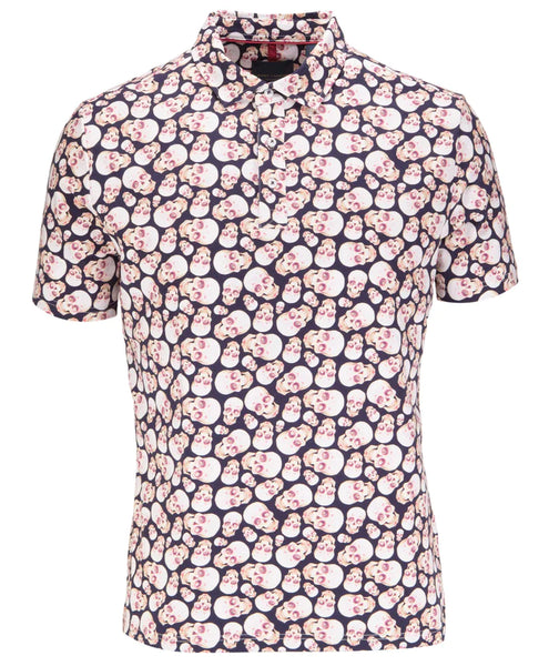 Guide London Short Sleeve Skull Digital Print Jersey Polo