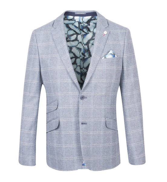 Guide London Cotton/Wool Blend Blazer with Overcheck