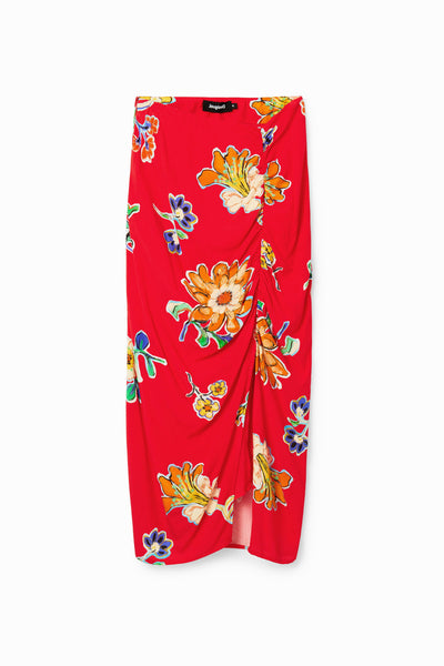 Desigual red gathered midi skirt