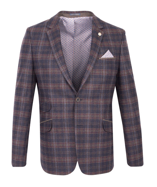 Guide London Navy Wool Blend Check Jacket