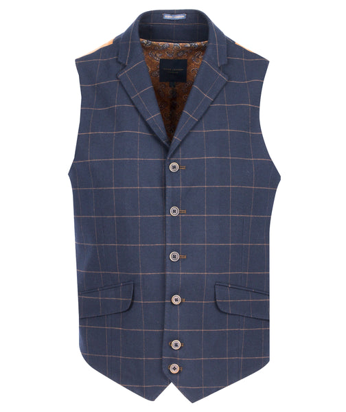 Guide London Navy Waistcoat with Tan Check