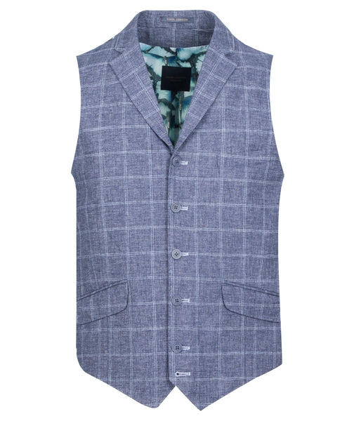 Guide London Blue/Grey Check Waistcoat