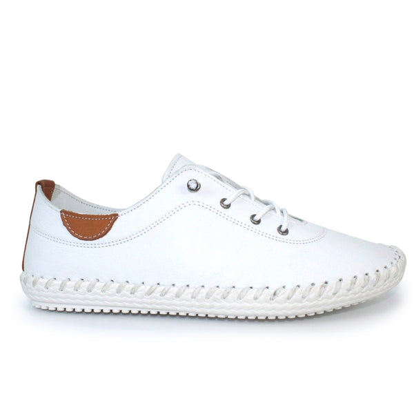 Lunar 'St Ives' White Leather Plimsoll