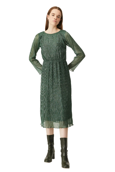 Compania Fantastica Lurex Sparkly Green Long Sleeve Midi-Dress