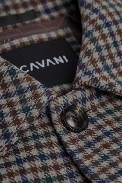 Cavani Men's Brown & Blue Houndstooth Check Overcoat