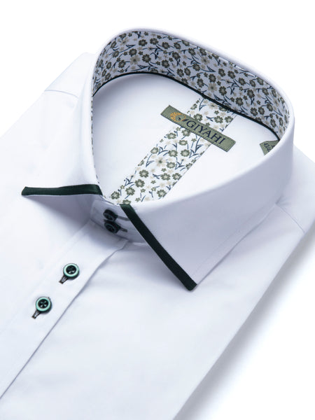 Giyahi Long Sleeve Contrast Collar Shirt – Green Trim