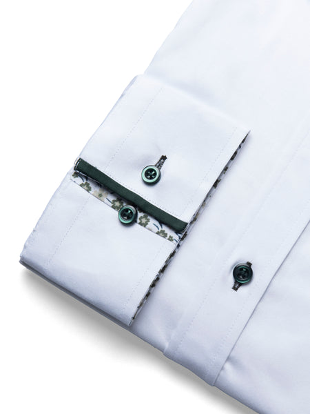 Giyahi Long Sleeve Contrast Collar Shirt – Green Trim