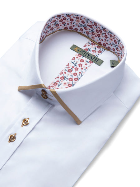 Giyahi Long Sleeve Contrast Collar Shirt – Green Trim