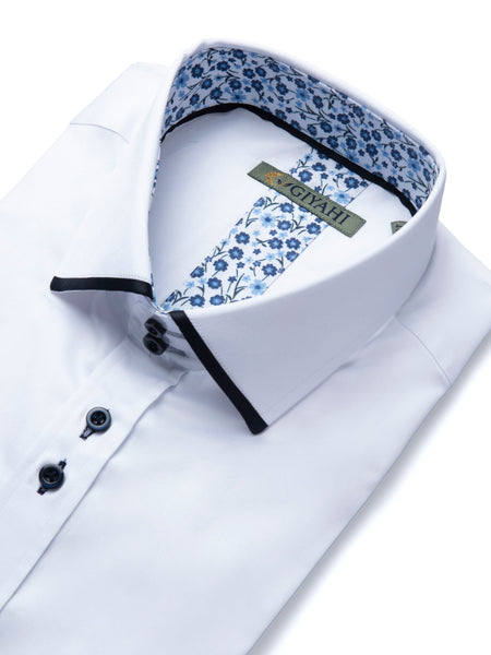 Giyahi Long Sleeve Contrast Collar Shirt – Blue Trim