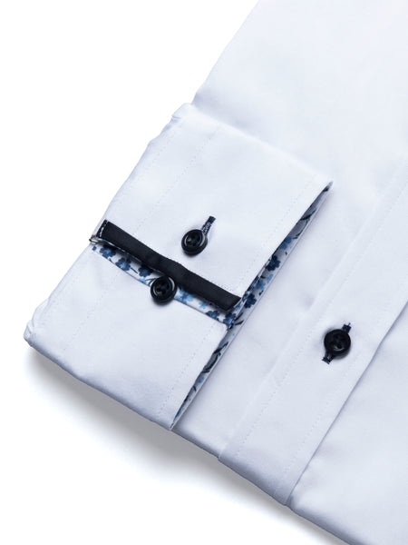 Giyahi Long Sleeve Contrast Collar Shirt – Blue Trim