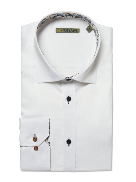Giyahi Men’s White Luxury Dress Shirt – Paisley Contrast Collar & Cuffs