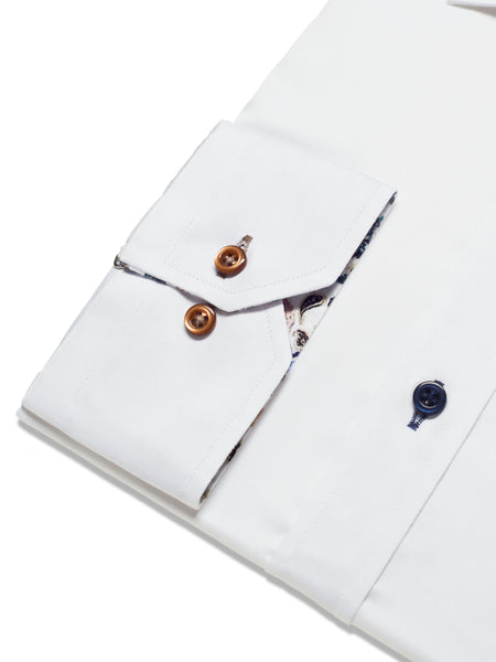 Giyahi Men’s White Luxury Dress Shirt – Paisley Contrast Collar & Cuffs