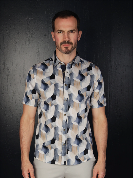 MishMash Halo Navy & Stone Short Sleeve Shirt
