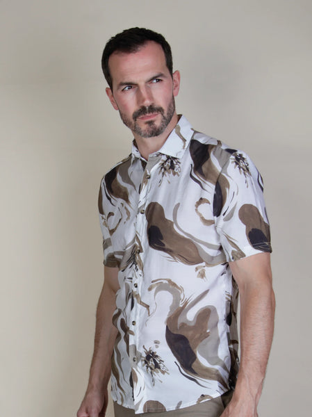 Lattitude White & Mocha Short Sleeve Shirt