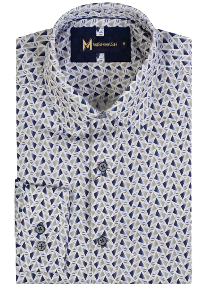 MishMash Stalactite Navy & Ivory Geometric Print Button-Through long sleeve Shirt
