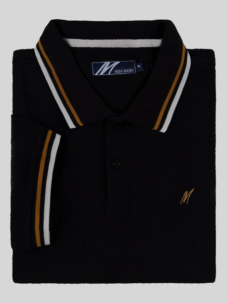 MishMash REGULAR FIT TEXTURED COTTON JERSEY STOCKHOLM BLACK POLO