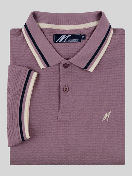 MishMash REGULAR FIT TEXTURED COTTON JERSEY STOCKHOLM DUSKY PINK POLO