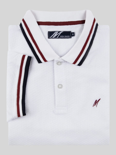 MishMash REGULAR FIT TEXTURED COTTON JERSEY STOCKHOLM WHITE POLO