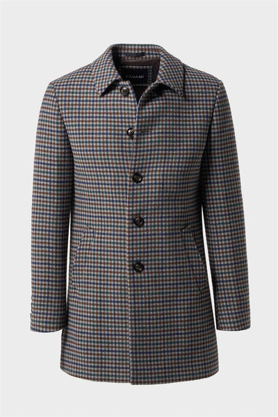 Cavani Men's Brown & Blue Houndstooth Check Overcoat