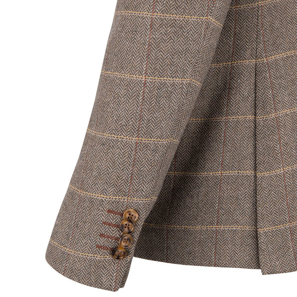 Guide London Green Herringbone Check Jacket with Olive Collar