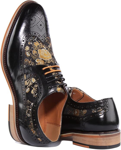 Justin Reece Ross Brogue Shoes in Black Floral