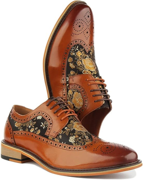 Justin Reece  Ross Brogue Shoes in Brown Floral