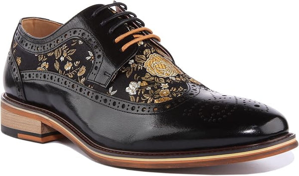 Justin Reece Ross Brogue Shoes in Black Floral