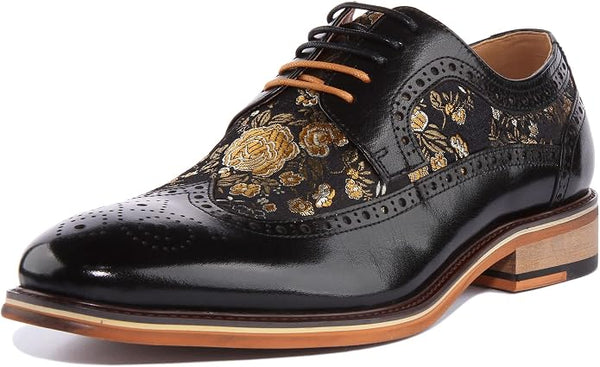 Justin Reece Ross Brogue Shoes in Black Floral
