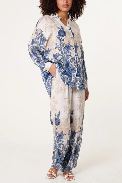 Nova Of London Vintage Floral Print Shirt & Trousers Co-Ord Blue